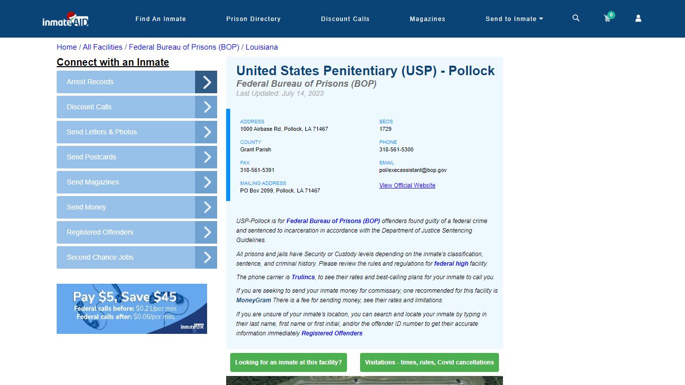 United States Penitentiary (USP) - Pollock - Federal Inmate Locator - LA