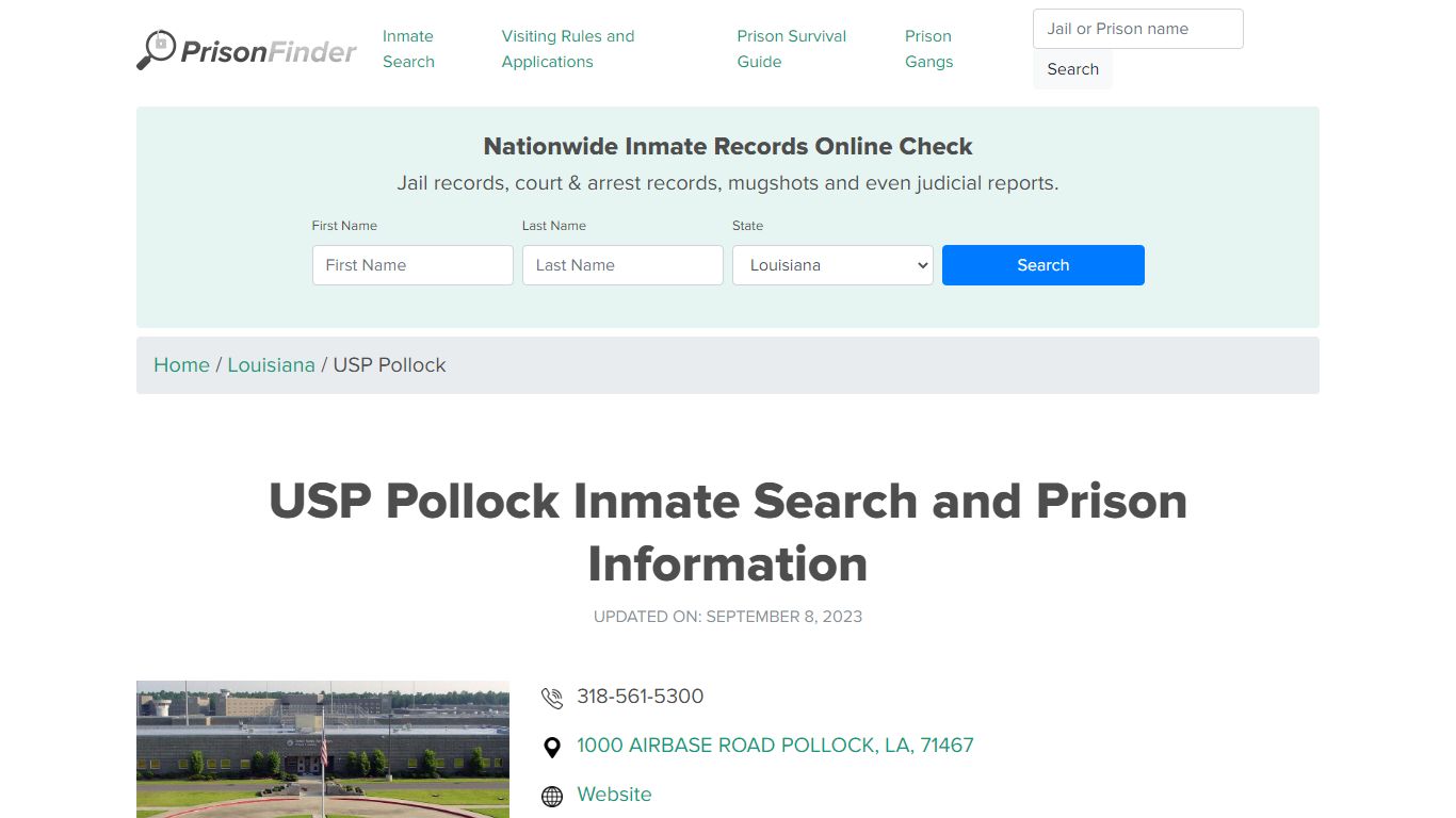 USP Pollock Inmate Search and Prison Information - Prisonfinder.org