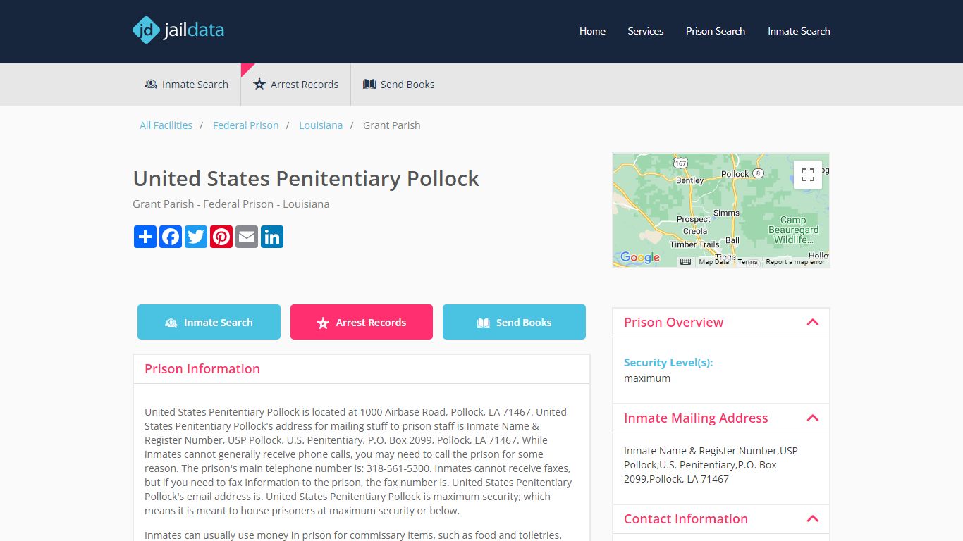 United States Penitentiary Pollock Inmate Search and Prisoner Info ...